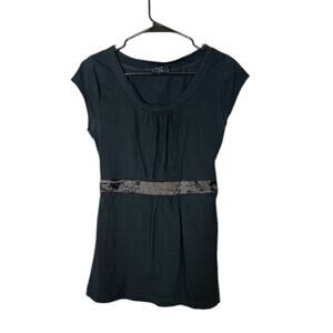 The Limited Black Scoop Neck Short Sleeve Back Tie Blouse Women Sz S